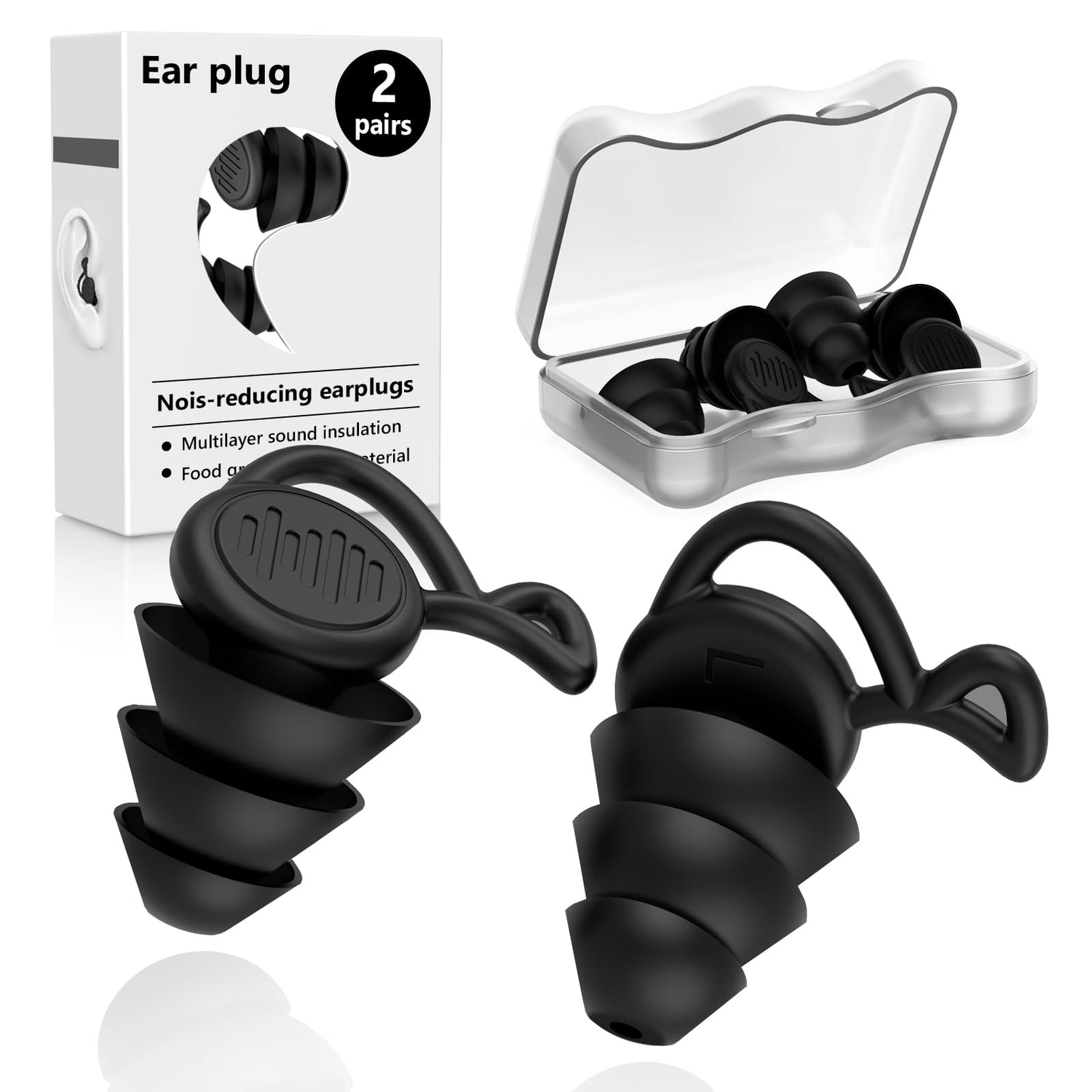 2 Pair Ear Plugs Ear Plugs for Sleeping Noise canceling earplugs Sleep Noise canceling earplugs Silent earplugs for use in Sleep Swimming Work Travel Concerts. Reusable Silicone earplugs