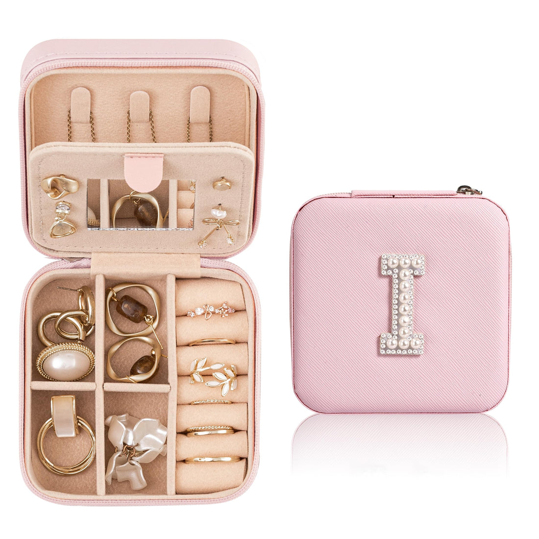 HBselect Personalised Travel Jewelry Case – Waterproof PU Leather Jewellery Organiser with Mirror for Women
