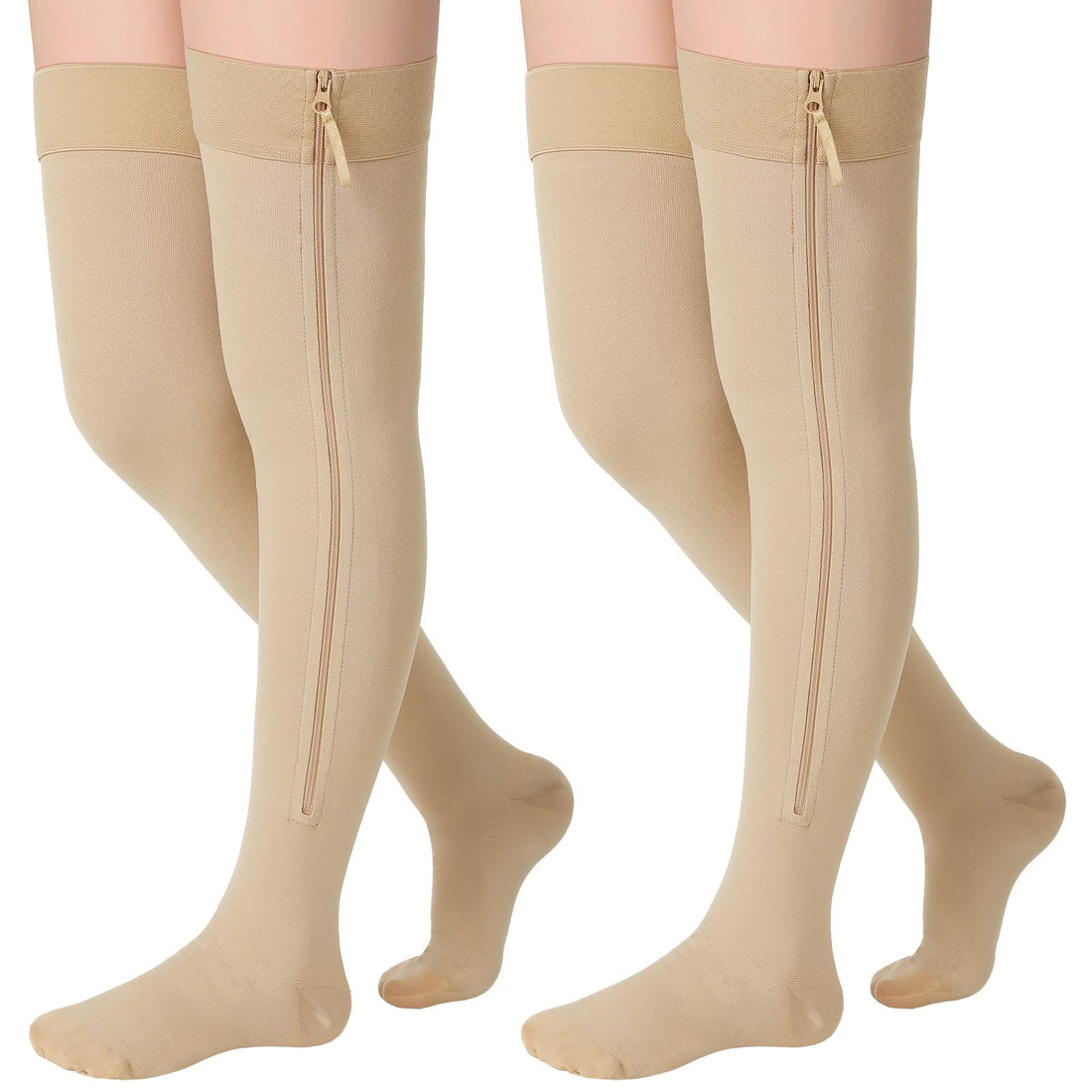 Sosation 2-Pair Zipper Thigh High Compression Socks 20-30 mmHg – Closed Toe Compression Stockings for Men &amp; Women