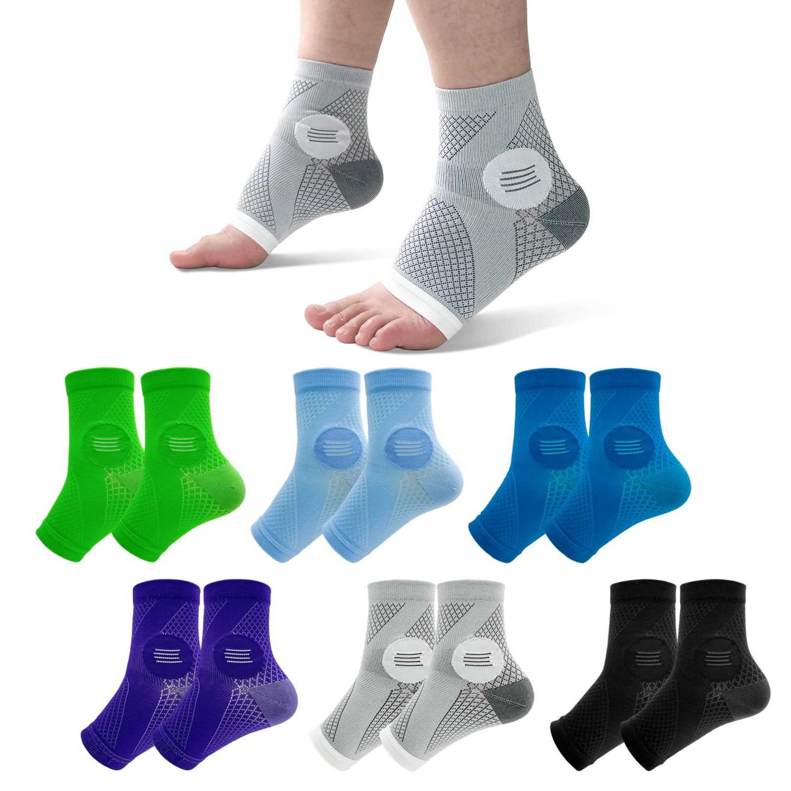 6-Pair Toeless Compression Socks for Neuropathy &amp; Plantar Fasciitis – Arch Support Socks for Foot &amp; Ankle Pain Relief