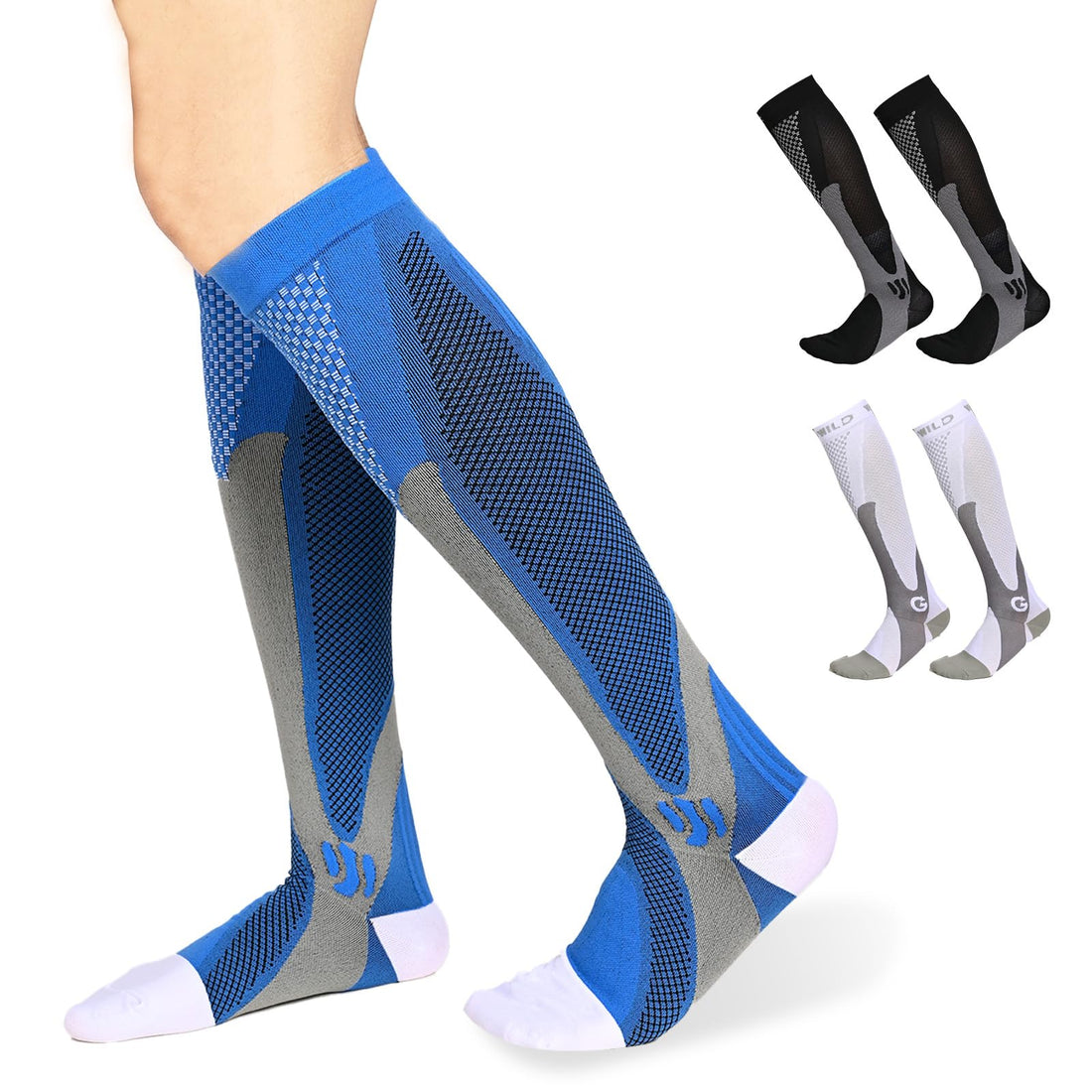 3-Pair Sport Compression Socks 20-30 mmHg for Men &amp; Women – Knee High Compression Stockings for Running, Travel &amp; Daily Wear